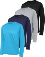 4 Pack Mens Quick Drying Sun Protection Long Sleeve Shirts Moisture Wicking Workout Shirt Performance Tee Shirts - Image 2