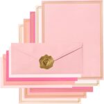50 Pack Colored Stationery Set, 5 Colors #10 Business Envelopes, 50 Sheets 8.5x11 Paper Sheet and Gold Stickers for Office, Letters, Invitations (Pink) - Image 2