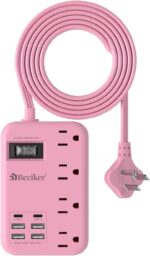 6 USB(2 USB C) Pink Extension Cord- 5Ft Pink Travel Power Strip with 24W USB Charging Station and 4 Outlets, Pink Desk Accessories with Surge Protector for Cute Kawaii Pink Gifts College Dorm Desk - Image 2