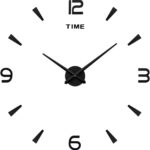 AILILIFE 3D DIY Wall Clock Decor Sticker Mirror Frameless Large DIY Wall Clock Kit for Home Living Room Bedroom Office Decoration (Black) - Image 2