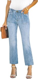 ALLABREVE Wide Leg Jeans for Women High Waisted Stretchy Denim Capri Pants Hem Cropped Baggy Straight Leg Jeans with Pocket - Image 2