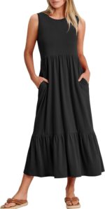 ANRABESS Women Summer Casual Sleeveless Crewneck Sundress Aline Flowy Tiered Maxi Long Beach Dress Vacation Outfits - Image 2