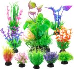 Ameliade Fish Tank Decorations Aquarium Artificial Plastic Grass Plants Decor Small Betta Goldfish Turtle Tank Accessories （11 Pieces） - Image 2