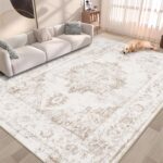 Area Rug 5x7 Vintage Rug: Washable Indoor Medallion Rugs Low Pile Distressed Floor Carpet Retro Accent Rug for Living Room Bedroom Kitchen Dining Table Home Office(Beige, 5'x7') - Image 2