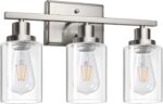 Ascher Bathroom Vanity Light Fixtures, 3 Light Wall Sconces Lighting with Clear Glass Shade, Brushed Nickel Wall Lights for Mirror, Kitchen, Living Room, Gallery, E26 Base (Bulbs Not Included) - Image 2