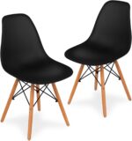 Athena Collection Dining Room Chairs Set of 2, Modern Plastic Kitchen Chairs Pre Assembled with Shell Shape and Wooden Legs, Side Seat for Dining Table, Kitchen, Black - Image 2