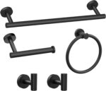 Bathroom Accessory Towel Bar Set: 5 Pieces Matte Black Bathroom Hardware - SUS304 Stainless Steel Wall Mounted Towel Rack&Toilet Paper Holder&Towel Ring&Towel Hook - Image 2
