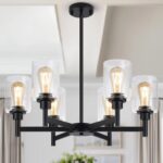 Black Chandeliers, 6 Light Dining Room Light Fixtures Over Table, Farmhouse Chandeliers for Dining Room with Clear Glass Shade for Kitchen Island Living Room Bedroom Bathroom, Height Adjustable - Image 2