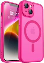 CANSHN Magnetic for iPhone 14 Case, Upgraded [Full Camera Protection] [Compatible with Magsafe] [Translucent Matte] Shockproof Protective Phone Case for iPhone 14 6.1" - Hot Pink - Image 2