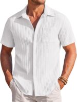 COOFANDY Mens Casual Shirts Short Sleeve Button Down Shirts Fashion Textured Summer Beach Shirt - Image 2