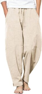 COOFANDY Men's Linen Harem Drawstring Pants Casual Elastic Waist Lightweight Trouser Hippie Summer Beach Yoga Pants - Image 2