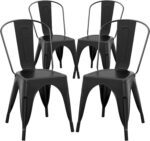 COSTWAY Metal Dining Chairs Set of 4, 18 Inch Stackable Industrial Kitchen Tolix Side Chairs with Detachable High Back for Dining Room, Cafe, Restaurant, Bistro (Black) - Image 2