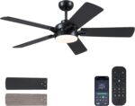 Ceiling Fans with Lights - 52 Inch Black Low Profile Ceiling Fan with Remote Control, 3CCT Dimmable Lighting, 6 Speeds Reversible, Modern Ceiling Fan Light for Indoor/Outdoor Use - Image 2