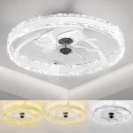 Ceiling Fans with Lights and Remote, 20'' Low Profile Flush Mount Ceiling Fan with 6 Speeds & 3 Color Temperature, 3000-6500K Dimmable Led Fandelier for Bedroom Livingroom, White - Image 2
