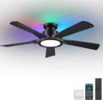 Ceiling Fans with Lights and Remote/APP Control, 52" Low Profile Flush Mount Ceiling Fan with Dimmable RGB Ring Light, 5 Reversible Curved Blades 3 CCT 6 Speeds for Bedroom Party, Black - Image 2