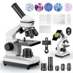 Compound Microscope for Adults & Kids - 100X-2000X High-Power Biological Microscope for Students, School Lab & Home Education, with Slides Set & Phone Adapter (White) - Image 2