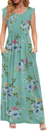 DB MOON Womens 2025 Maxi Dresses Empire Waist Long Summer Dress Casual Cap Short Sleeve Sundress with Pockets - Image 2