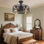 DLLT Caged Ceiling Fan with Light: 20" Farmhouse Fandelier with Light and Remote - Black Rustic Chandelier with Fan for Bedroon Kitchen Living Dining Room - Image 2