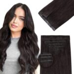 DOORES Hair Extensions Real Human Clip in 18 inch 130g 7pcs Invisi Edge, Seamless Clip in Hair Extensions Invisible Clipins Virgin Injected Skin Weft, 2 Dark Brown - Image 2