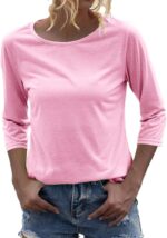 Danedvi Women Fashion O-Neck 3/4 Sleeve T Shirt Solid Casual Basic Tops - Image 2