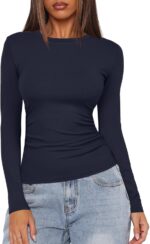 Darong Women's Long Sleeve Crew Neck Shirts Fall Basic Casual Ruched Side Slim Fit T Shirts Tee Tops - Image 2