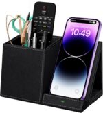 Desk Supplies Organizer, Multi-Functional Pencil Pen Holder with Wireless Charger, Desktop Stationery Organizer, Home Office Supply Storage Box Caddy (Black) - Image 2