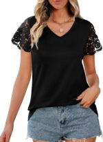 Desol Womens Summer Lace Tops Trendy 2025 Short Sleeve Tshirts Shirts Business Casual V Neck Blouses Summer Clothes - Image 2