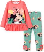 Disney Princess Frozen Minnie Mouse Toddler Girls Clothes: Ruffle Sleeve T-Shirt and Leggings Summer Shorts Outfit Set (2-6Y) - Image 2