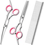 Dog Grooming Kit with Safety Round Tips Stainless Steel Professional Dog Shears Set - Thinning, Curved Scissors and Comb for Cat Pet - Image 2