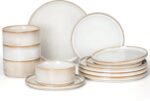 E-far 12-Piece Plates and Bowls Sets, Stoneware Dinnerware Dishes Sets for 4, Kitchen Modern Dining Dishware, Chip & Scratch Resistant, Microwave & Dishwasher Safe, Creamy Beige - Image 2