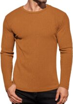 Ekouaer Men's Long Sleeve Shirts Ribbed Pullover Sweater Sim Fit Thermal Tops Crew Neck Stretchy Undershirts S-XXL - Image 2