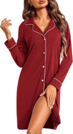 Ekouaer Womens Long Sleeve Nightgowns Button Down Sleep Shirts V-Neck Night Gowns Night Shirts - Image 2