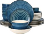 Elama Gia 24 Piece Round Stoneware Dinnerware Set in Dark Blue - Image 2
