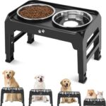 Elevated Dog Bowls, 4 Height Adjustable Raised Bowl Stand with 2 Thick 50oz Stainless Steel Food Bowls Non-Slip Feeder Adjusts to 3.7'', 9.2'', 10.75'', 12.36'' Black, (DB-W01) - Image 2