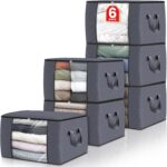 Fab totes 6 Pack Clothes Storage, Foldable Thick Fabric Blanket Storage Bags, Containers for Organizing Bedroom, Closet, Clothing, Comforter,Closet Organization with Handle,Grey - Image 2