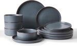 Famiware Nebula Ridge Stoneware Dinnerware Sets, Plates and Bowls Sets for 4, 12 Pieces Dishes Set, Microwave and Dishwasher Safe Kitchen Plates, Charcoal - Image 2