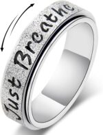 Fidget Spinner Ring for Women - Just Breathe Inspirational Hope Rings, Stainless Steel Anxiety Women's Ring for Stress Relief, Thumb Rotating Rings for Adults Jewelry Gift for Her - Image 2