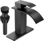 Fransiton Black Waterfall Bathroom Faucet Lavatory Single Handle 1 or 3 Hole Bathroom Sink Faucet Washbasin Faucet with Deck and Pop-up Drain - Image 2