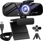 Full HD Webcam with Built-in Microphone and Rotatable Tripod, 1080P Video and Wide Angle Camera, Privacy Cover, for Desktop PC or Laptop Computer - Image 2