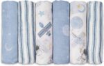 GLLQUEN BABY Receiving Blanket Boy Cotton Muslin Swaddle Blankets Girl Newborn Squares Breathable & Soft Thin Baby Blankets Cloths Double Absorbent Infant Swaddling Wrap - 6 Pack (Blue Astronaut) - Image 2