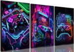 Game Room Decor Posters Set of 3 - Neon Gaming Accessories Theme Canvas Wall Art, Gamer Console Paintings Picture Wall Decor for Children Youth Boys Bedroom 12x16 inch Unframed - Image 2