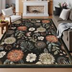 GarveeHome 5x7 Floral Washable Area Rug: Large Living Room Area Rug with Non-Slip Backing Washable Ultra Soft Bedroom Floral Carpet Indoor Stain Resistant Carpet for Dining Room 5 * 7ft Black - Image 2