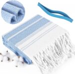 Genovega Oversized Cotton Turkish Beach Bath Towel Set 74"x38" Extra Large Sand Free Quick Dry Swim Camping Pool Clearance Towels Travel Blanket Adult Essentials Stripe Blues - Image 2