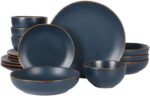Gibson Home Hazeltine 16 Piece Plates and Bowls Dishes Stoneware Ceramic Dinnerware Set - Navy Blue - Image 2