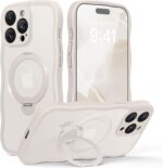 GolbinBox for iPhone 15 Pro Case,[Compatible with Magsafe][360°Magnetic Stand][Cute Wave Edge][18ft Military-Grade Protection] Translucent Matte Phone Women Case for iPhone 15 Pro,Stone - Image 2