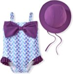 HINTINA Newborn Baby Girl One Piece Swimsuit Sleeveless Bathing Suit with Hat - Image 2