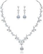 Hadskiss Jewelry Set for Women, Necklace Dangle Earrings Bracelet Set with White AAA Cubic Zirconia, Allergy Free Wedding Party Jewelry for Bridal Bridesmaid - Image 2