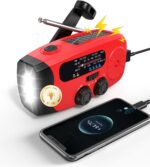 Hand Crank Emergency Radio - 2000mAh/7400mWh AM/FM/NOAA Solar Hand Crank Emergency Radio with 3 LED Flashlights, SOS Function for Emergencies, Camping - Red - Image 2