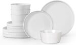Herogo 12 Pieces Dinnerware Dishes Set for 4, Handmade Stoneware Dining Plates and Bowls Sets, Double Reactive Glaze, Microwave & Dishwasher Safe, Scratch Resistant, Speckled White - Image 2
