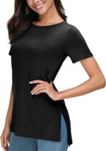 Herou Summer Women Casual Short Sleeve Tops T-Shirts Tees with Side Split - Image 2